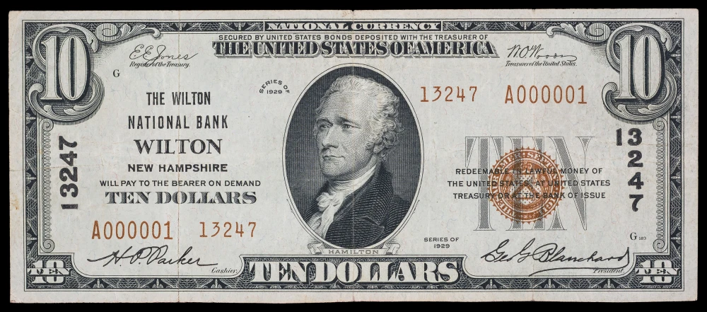 Wilton New Hampshire. Rare #1 $10 National