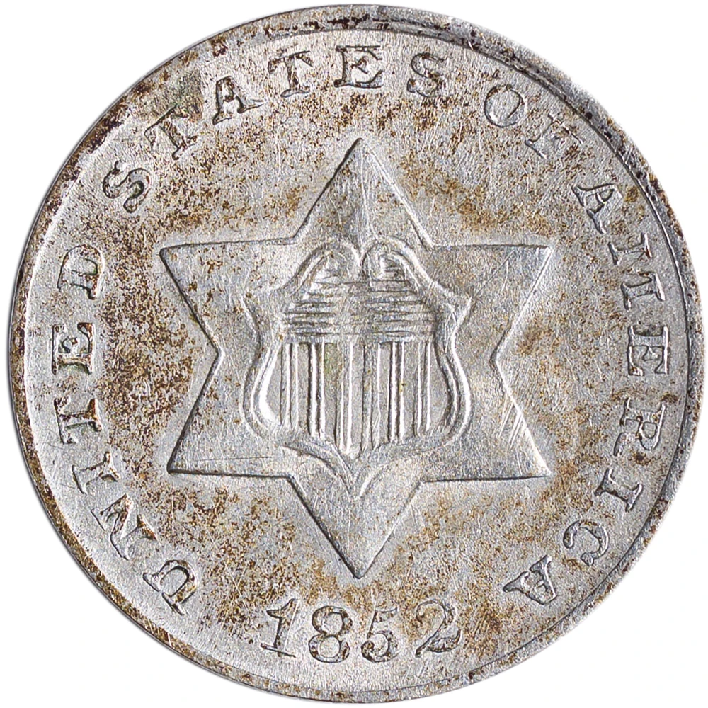 AU-50 1852 Silver Three-Cents