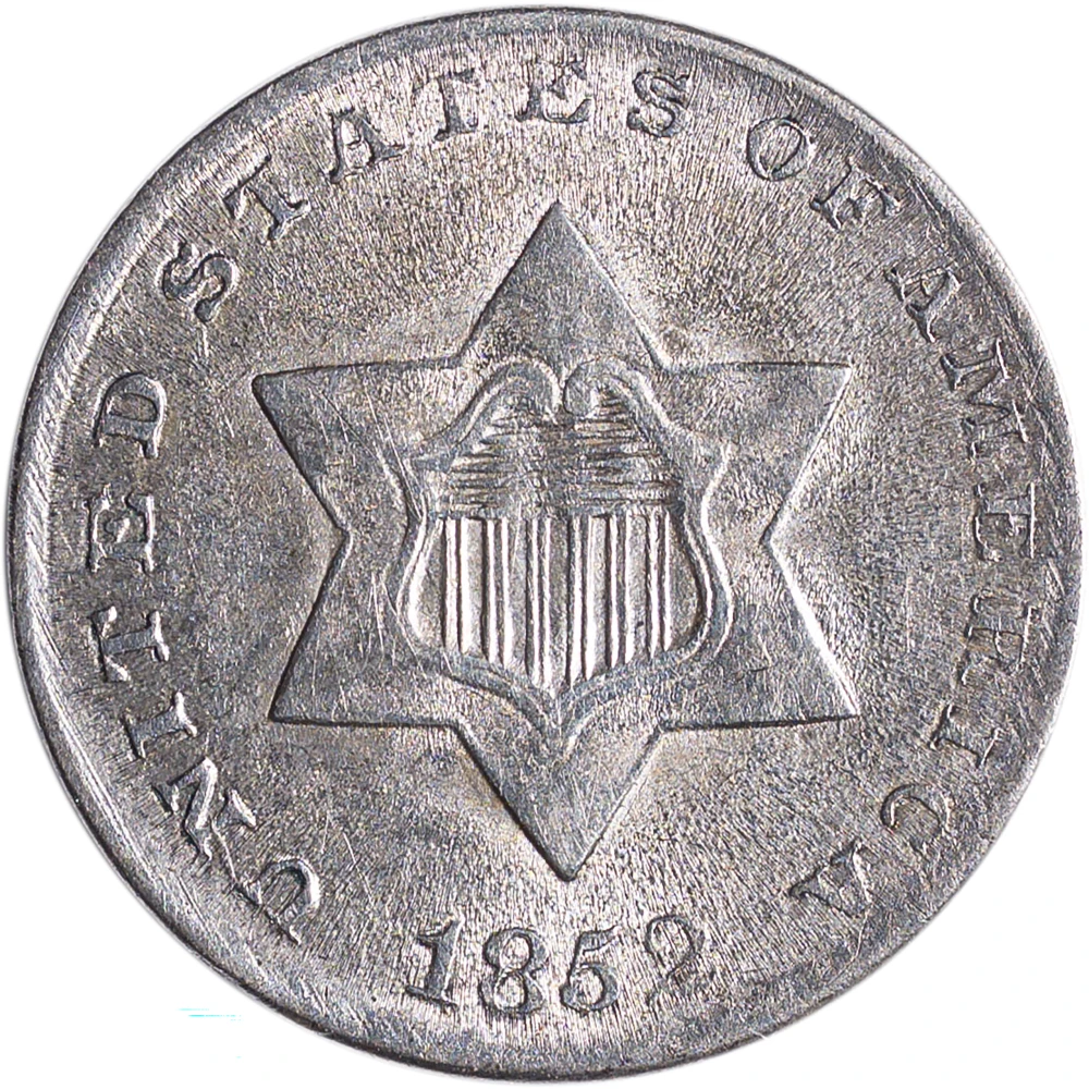 MS-60 1852 Silver Three-Cents
