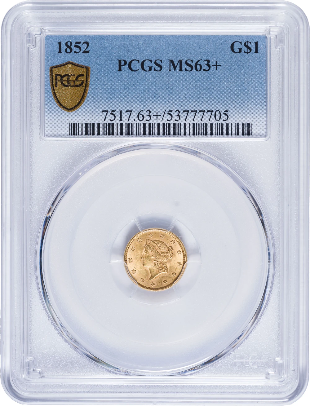 PCGS MS-63+ 1852 $1 Gold