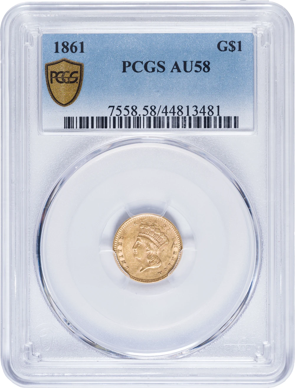 PCGS AU-58 1861 $1 Gold