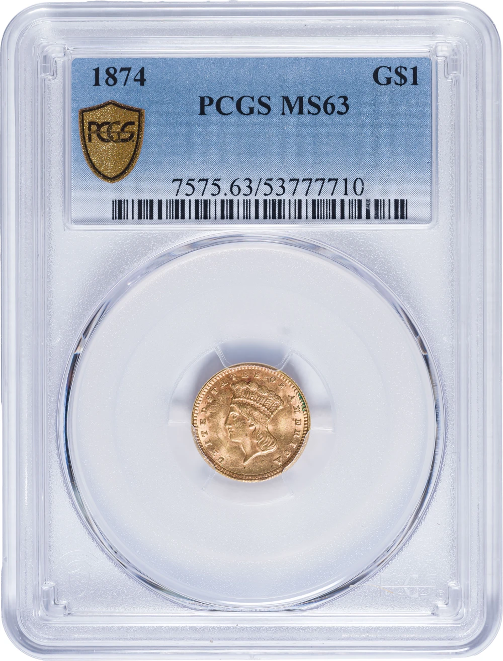 PCGS MS-63 1874 $1 Gold
