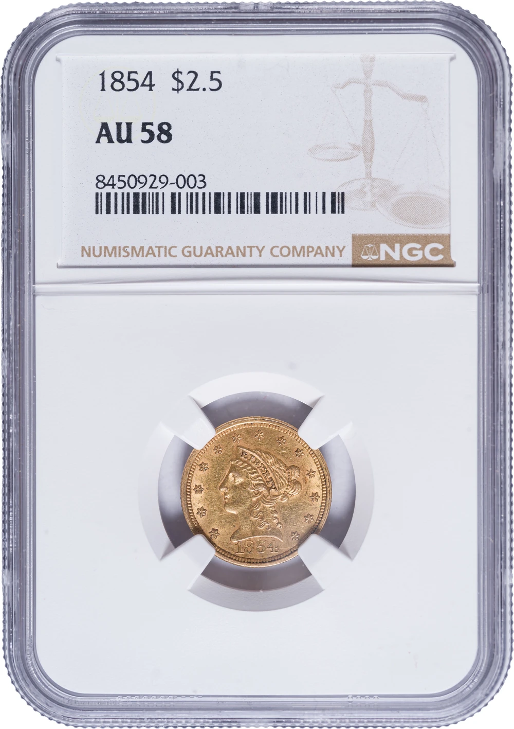 NGC AU-58 1854 $2.50 Gold