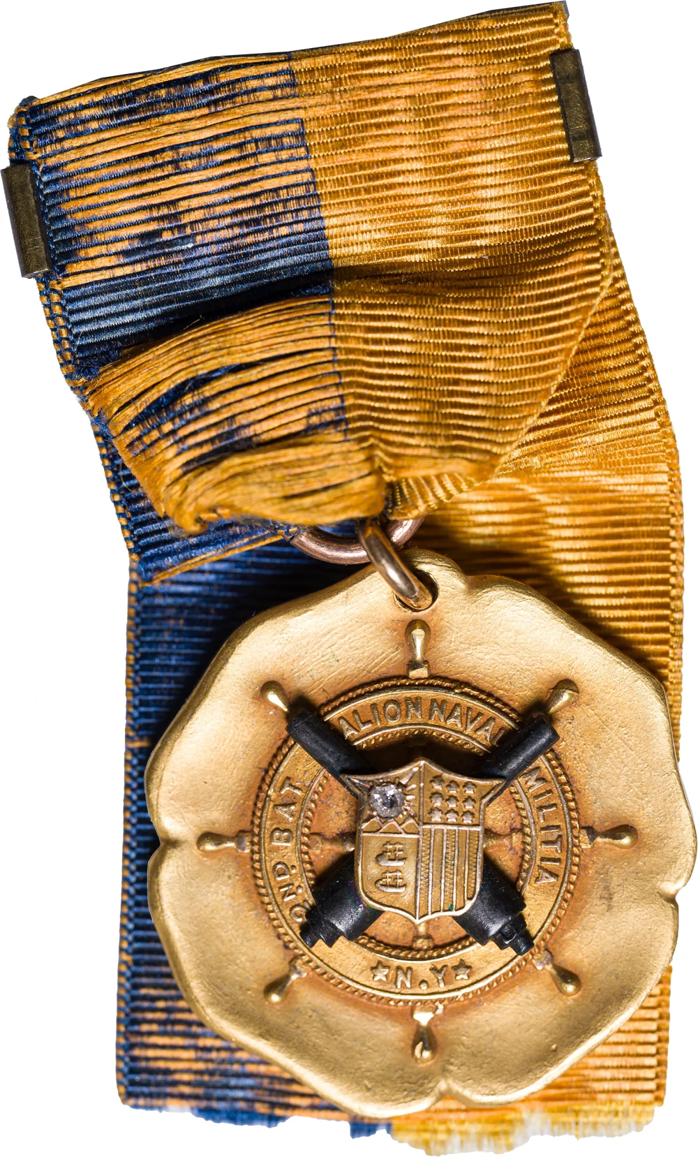 Circa 1915 New York Naval 14K Medal and Ribbon