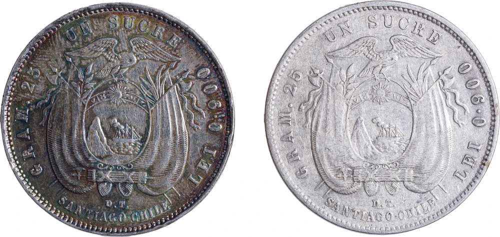 Ecuador. 1888 & 1889 Silver Sucre Pair