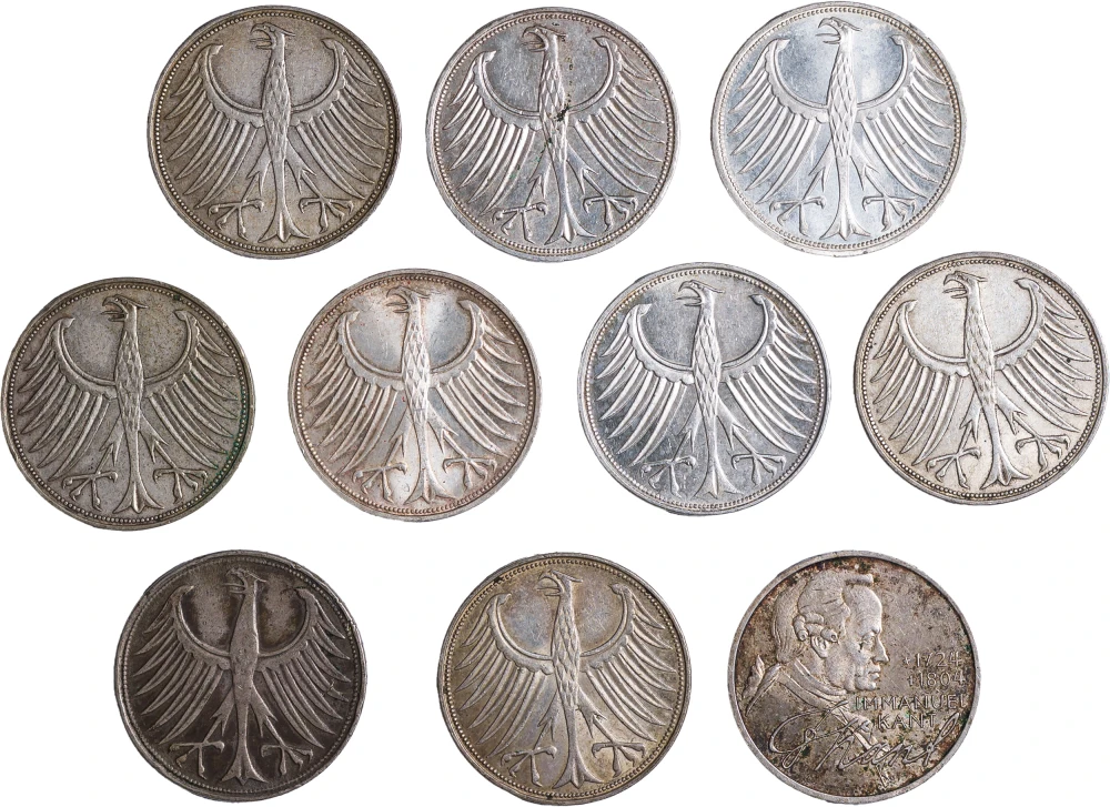 Germany. 10 Pcs Silver 5 Marks