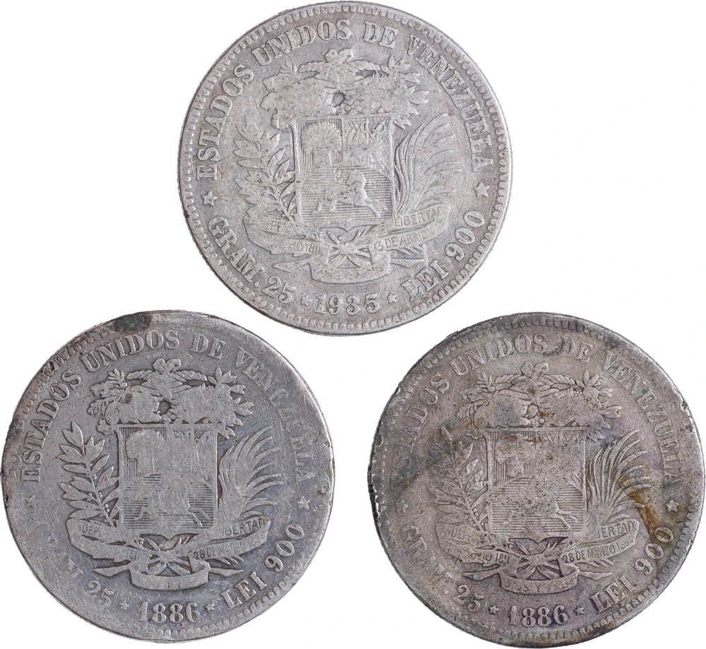 Venezuela. 3 Pcs 5 Bolivares