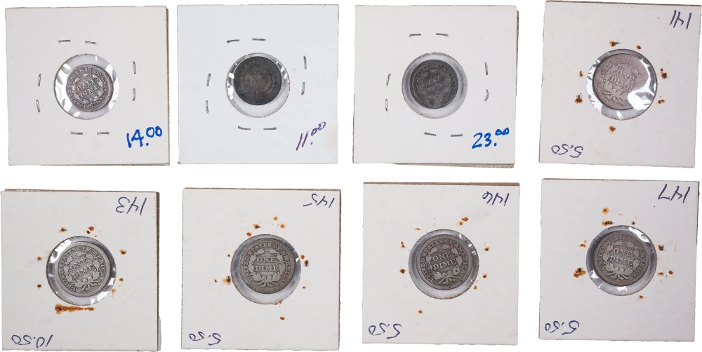 8 Piece Seated Half Dime And Dime Lot
