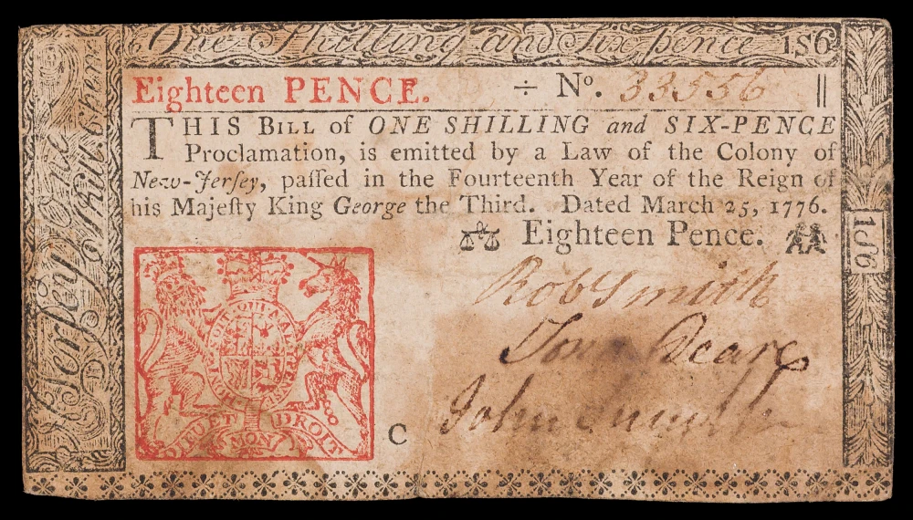 New-Jersey. VF+ Eighteen Pence Note