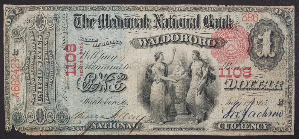 Fine Details 1875 Waldoboro Maine $1 National
