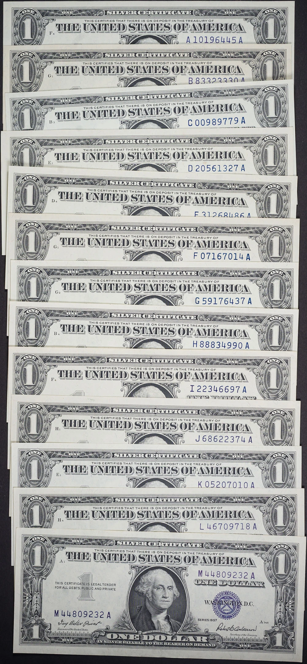 Complete Block Set Of 1957 Silver Certificates