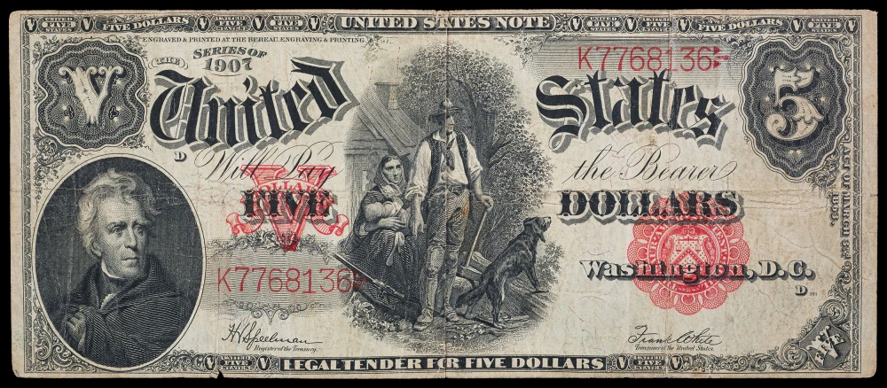 VF 1907 $5 Wood Chopper United States Note