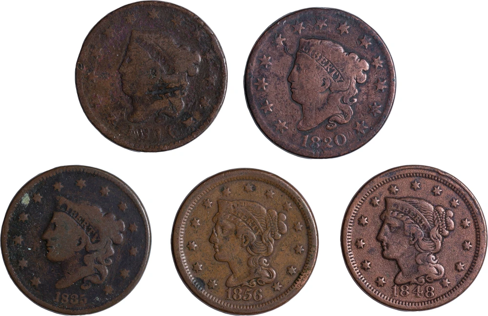 Lot of 5 Different Large Cents