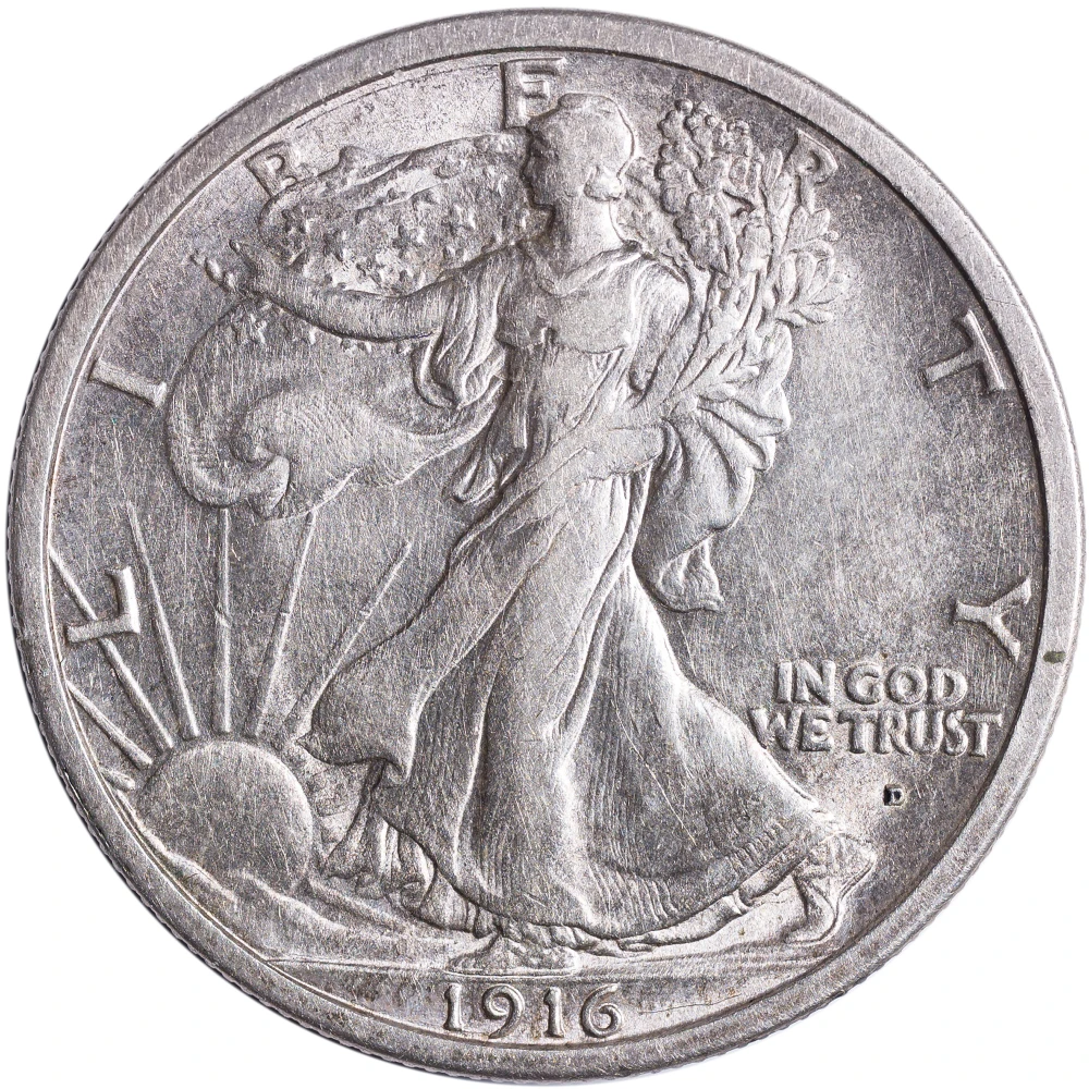 AU-58 Details 1916-D Walking Liberty Half Dollar