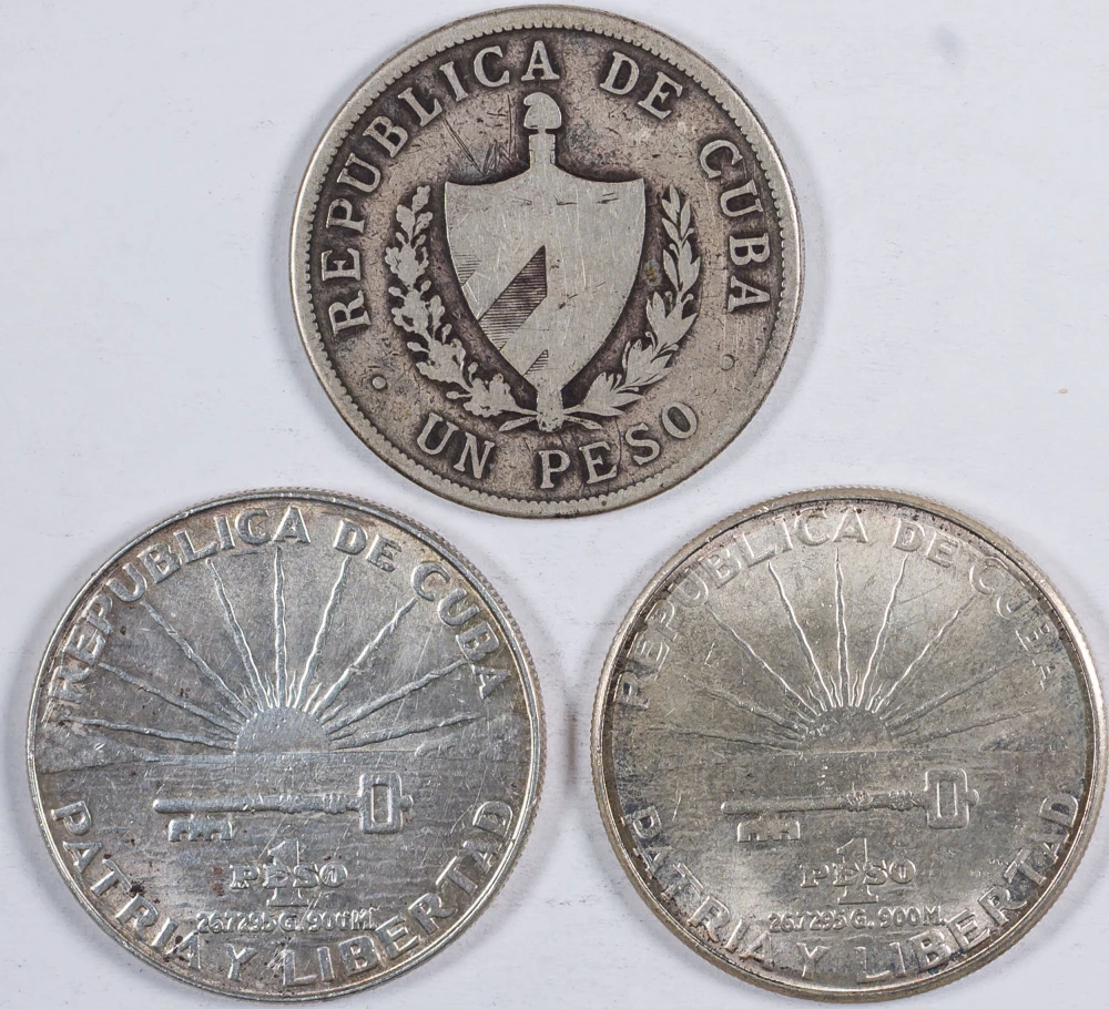 Cuba. 3 Pieces Silver Peso