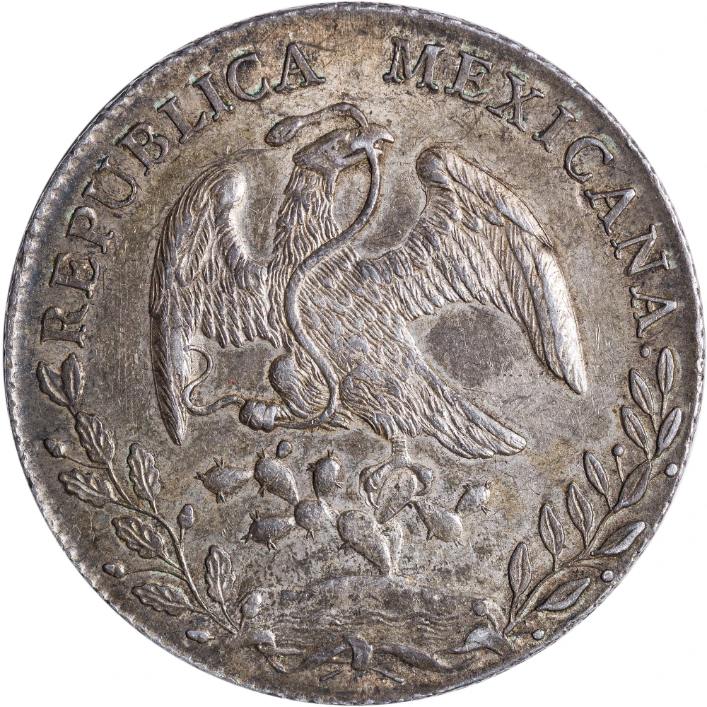 Mexico. AU-58 1890-JS Cap & Rays 8 Reales