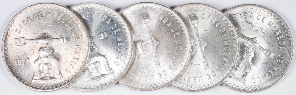 Mexico. 5 Pcs 1979 One Ounce Silver