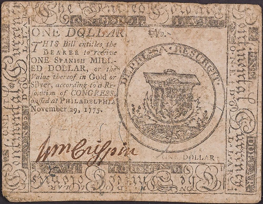 Fine 1775 $1 Continental Currency