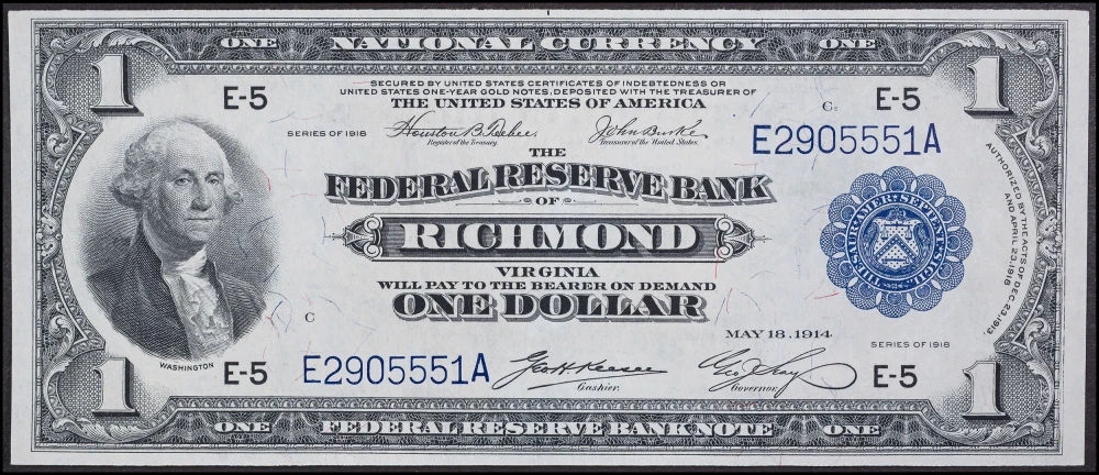Crisp UNC 1918 Richmond VA $1 Federal Reserve