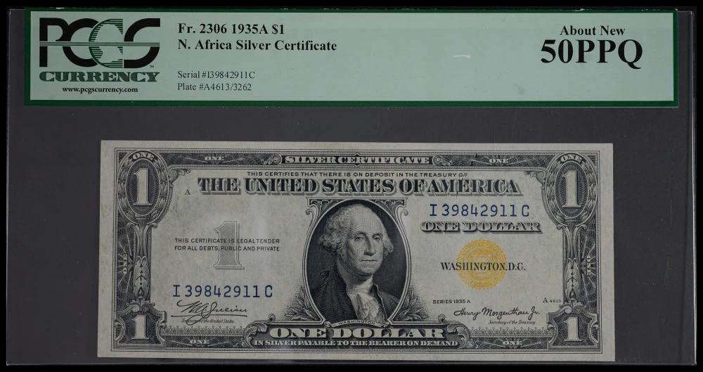 PCGS AU-50 PPQ 1935A N. Africa Overprint $1