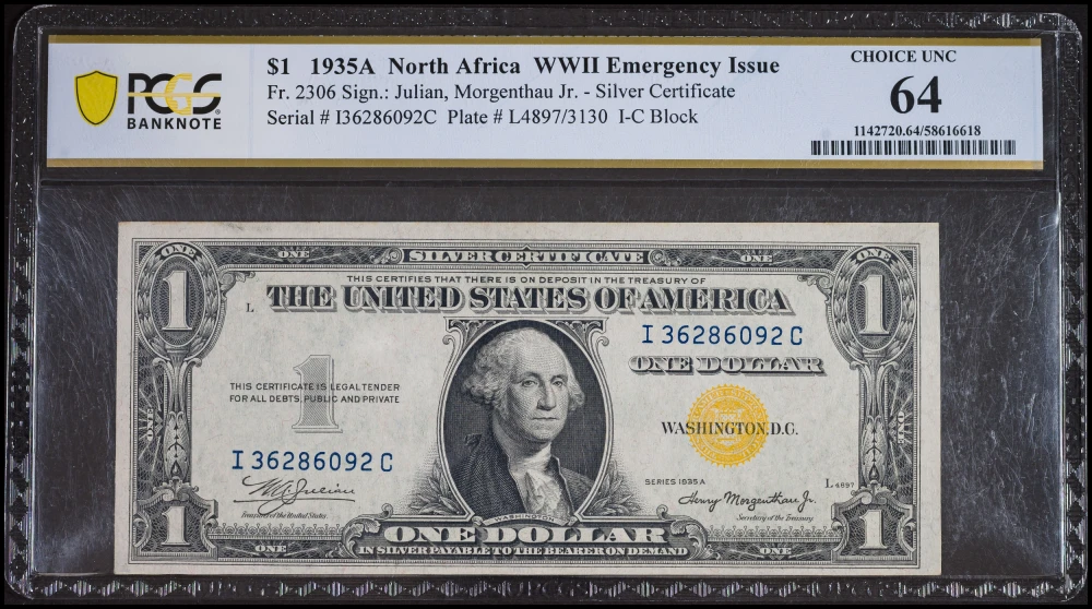 PCGS Choice UNC-64 1935A N.Africa Overprint $1
