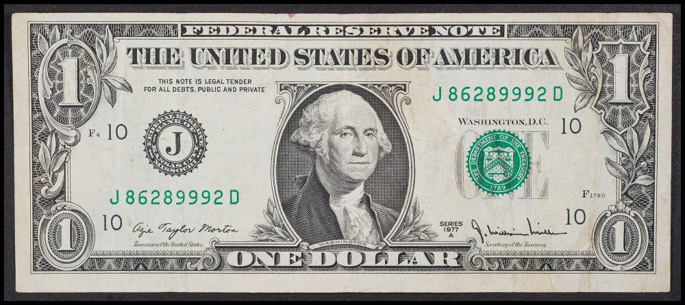 VF 1977A $1 FRN Off Set Printing Error