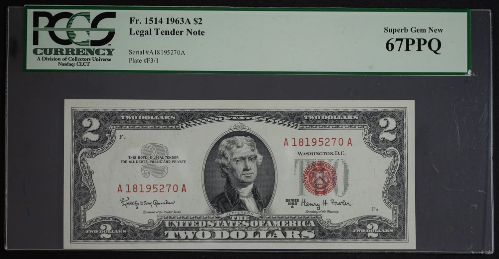 PCGS Superb Gem-67 PPQ 1963 Legal Tender $2