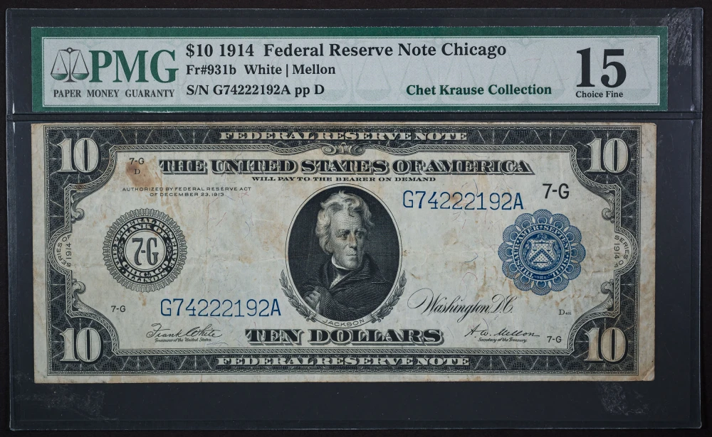 PMG F-15 1914 $10 Federal Reserve Note
