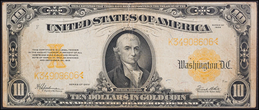 VF 1922 $10 Gold Certificate
