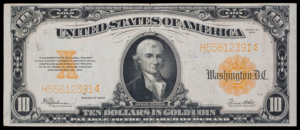 VF 1922 $10 Gold Certificate