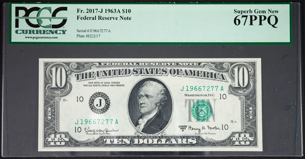PCGS Superb Gem-67 PPQ 1963A $10 Federal Reserve