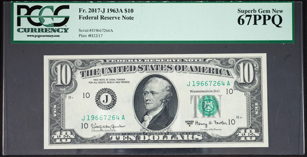 PCGS Superb Gem-67 PPQ 1963A $10 Federal Reserve