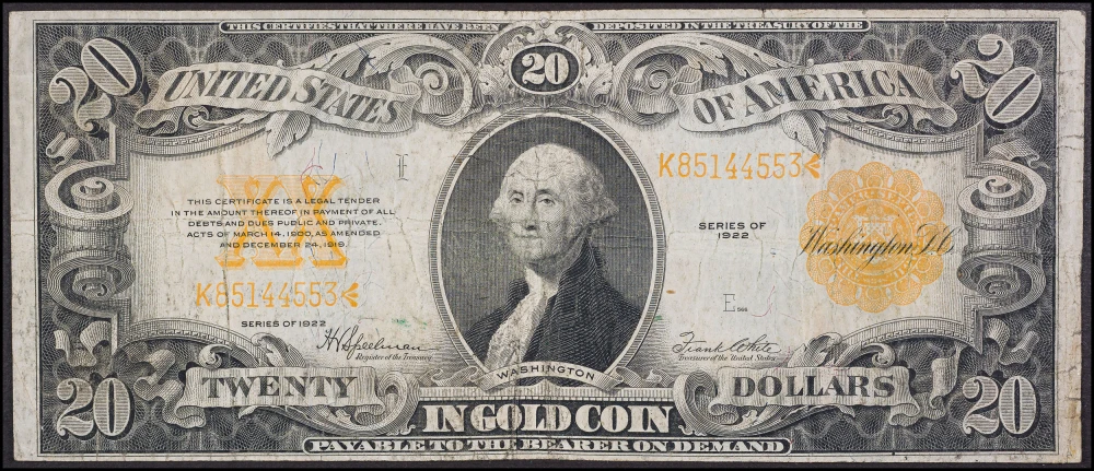 Fine 1922 $20 Gold Certificate