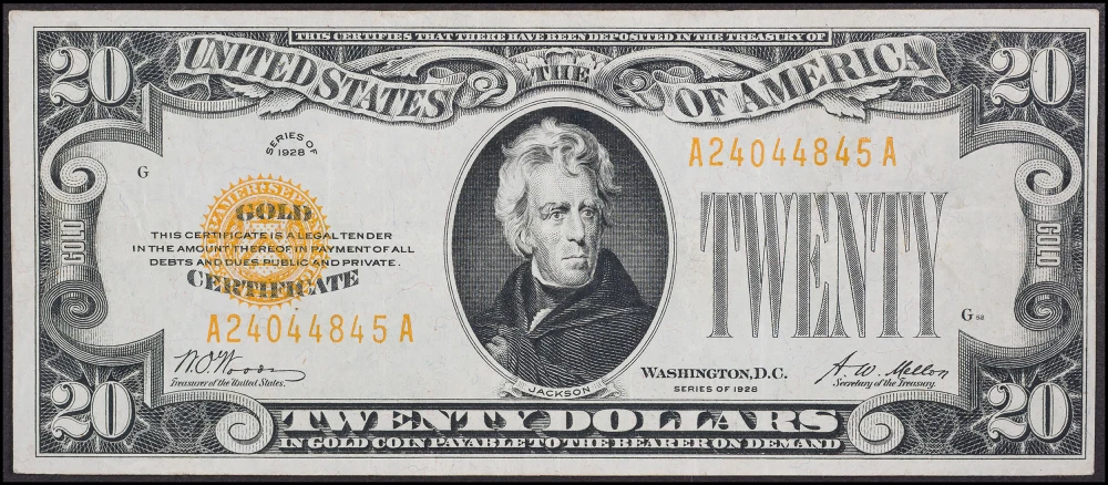 AU 1928 $20 Gold Certificate