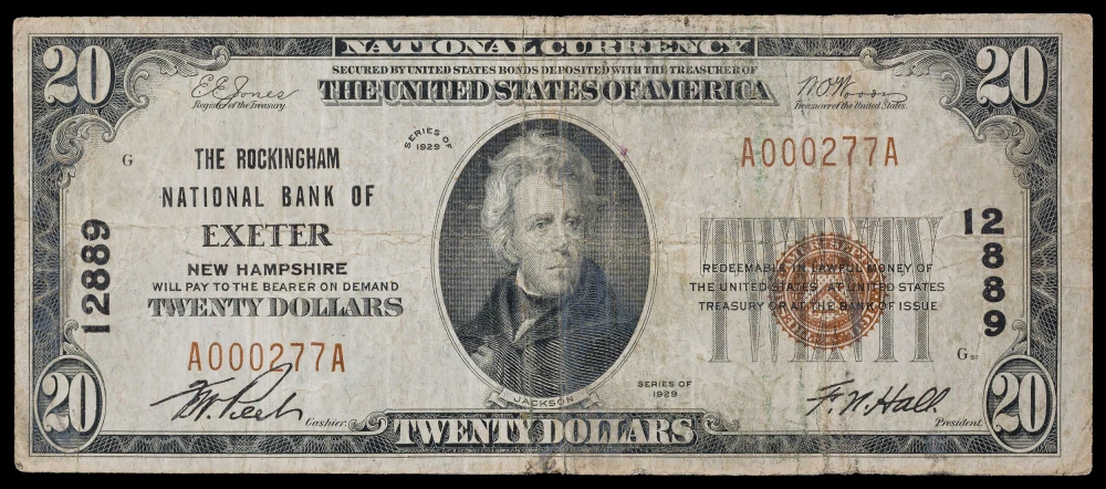 VF 1929 $20 Exeter NH National Currency