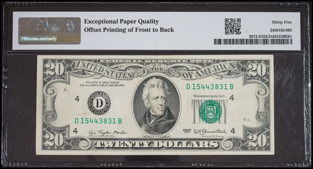 PMG-35 EPQ 1977 $20 FRN Error