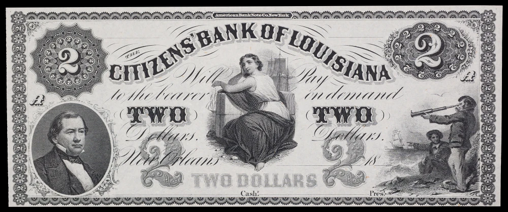 1800's New Orleans LA $1 & $2 Notes