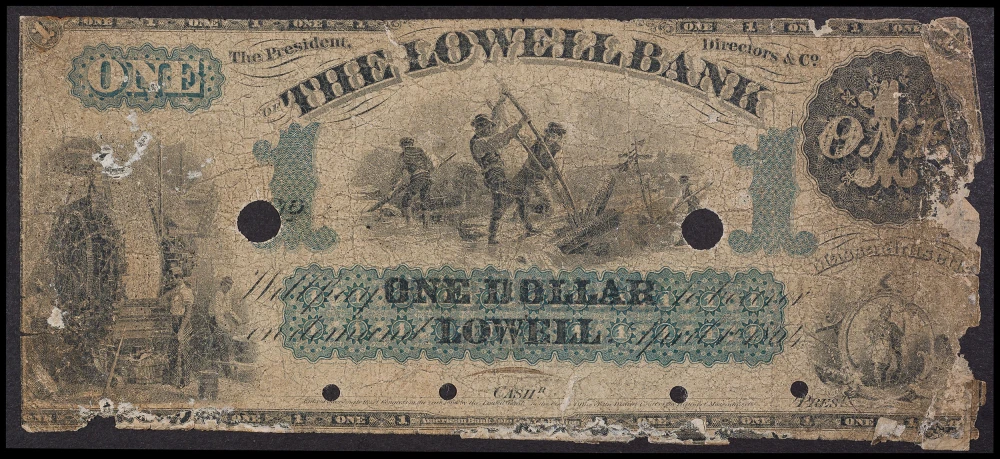 Good 1864 Lowell MA $1 Obsolete Currency
