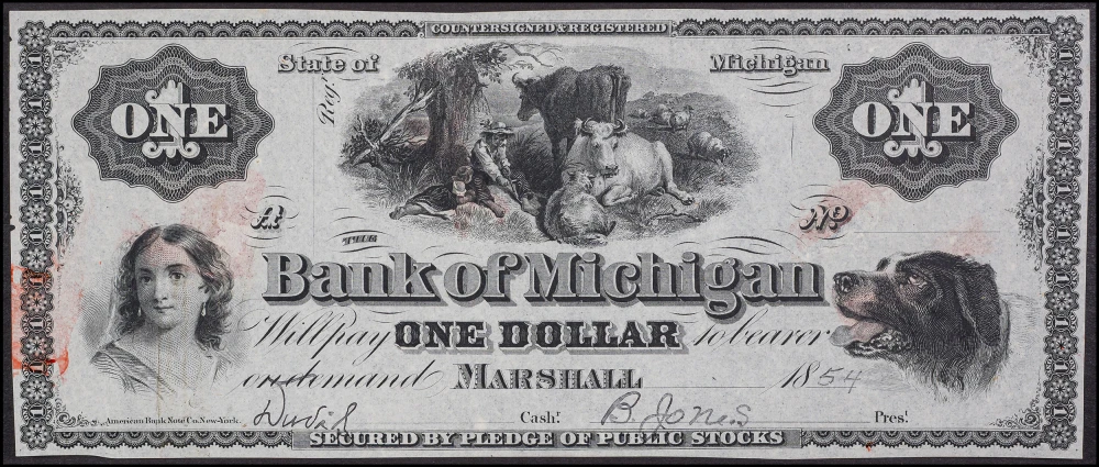 AU 1854 Marshall MI $1 Obsolete Currency