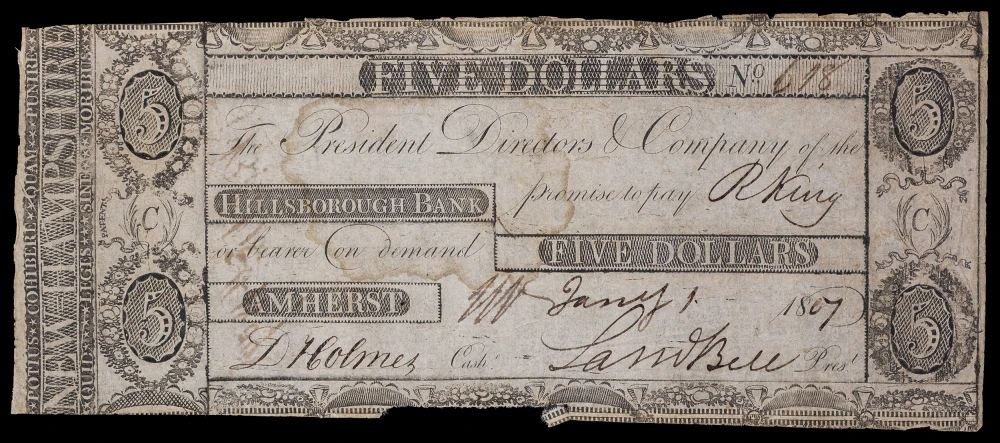 VG 1807 Amherst NH $5 Obsolete