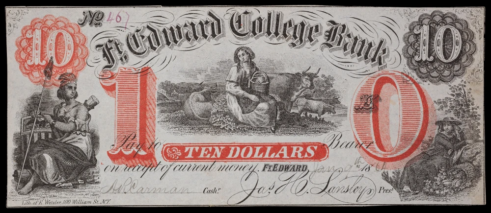CU 1864 Ft. Edward NY $10 Obsolete Currency