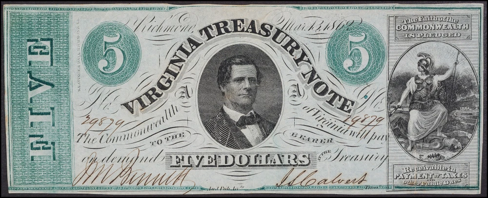 AU 1862 Richmond Virgina $5 Treasury Note