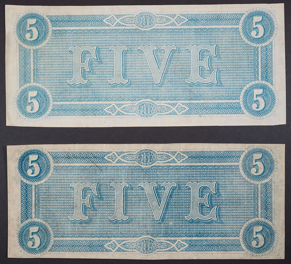 EF & AU 1864 Confederate $5 Pair