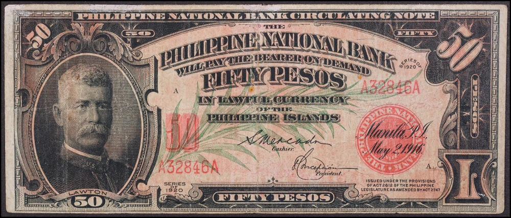 Philippines. VF 1920 50 Pesos
