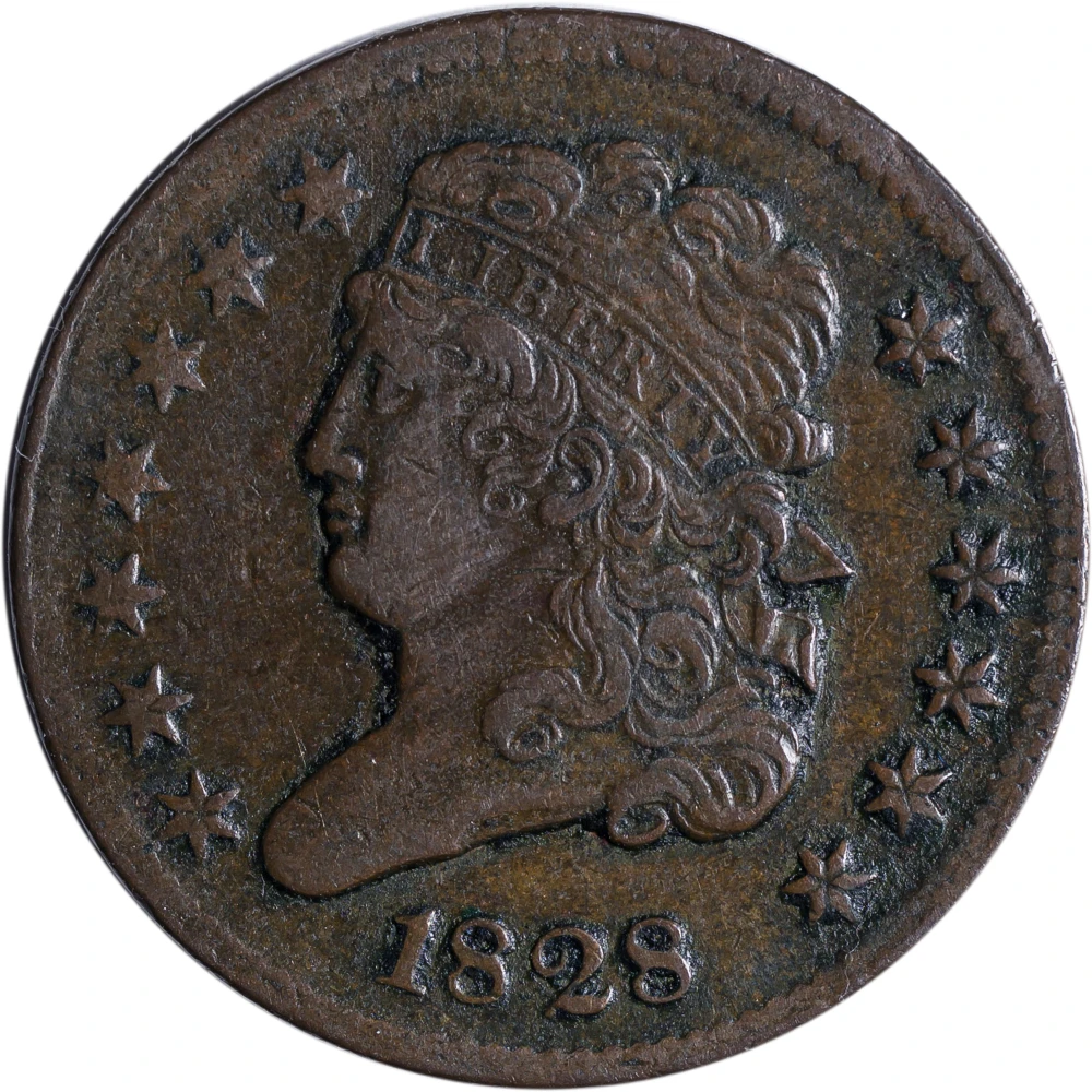 EF-40 1828 13 Stars Half Cent