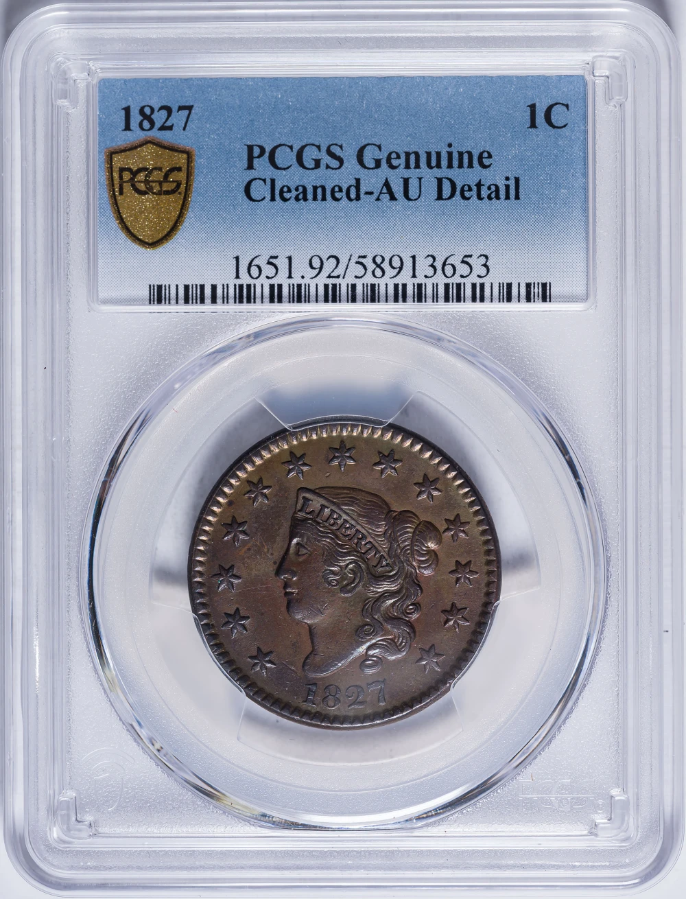 PCGS AU Details 1827 Large Cent