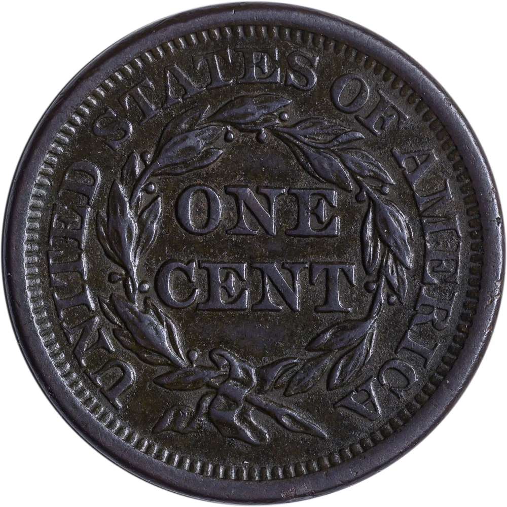 AU-50 1855 Large Cent