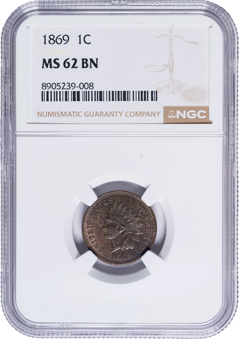 NGC MS-62 BN 1869 Indian Cent