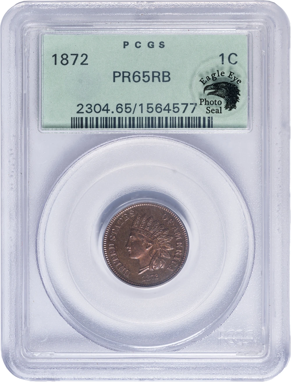 PCGS Proof-65 RB 1872 Indian Cent