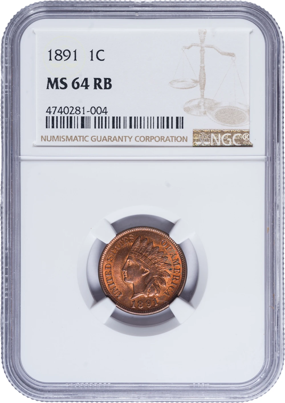NGC MS-64 RB 1891 Indian Cent